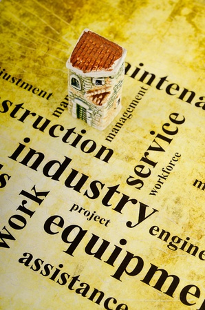 layout of an apartment house is on the background of words related to the constructionの写真素材