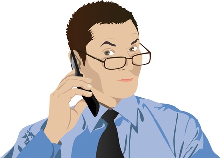 portrait of man in glasses with a cell phoneのイラスト素材
