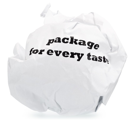 ball of crumpled paper with conceptual text. Isolated, expanding the zone of focus achieved by...