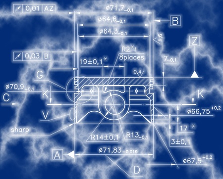 Design drawings of nonexistent internal combustion engine ( piston ) . clipping pathの写真素材