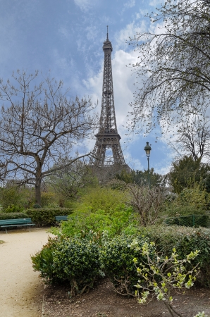 PARIS - APRIL 11  View of the Eiffel Tower in the early spring , late eveningon april 11, 2013 in Paris, Franceのeditorial素材