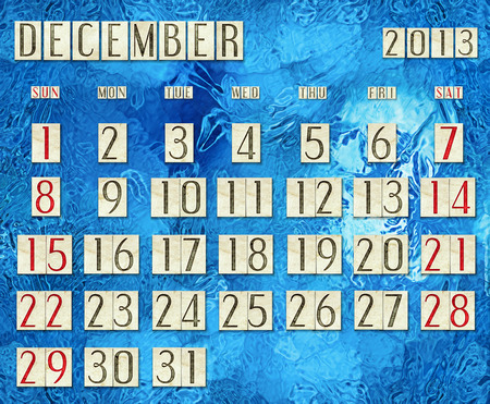 Calendar December 2013 on the frost-covered glassの写真素材