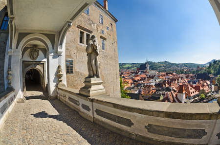 CESKY KRUMLOV, CZECH REPUBLIC - SEP 06, 2013  The Castle Tower  The tourists visit the national treasure Cesky Krumlov saved by UNESCO since 1992 のeditorial素材