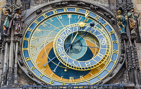 PRAGUE, CZECH REPUBLIC - SEP 02  astronomical clock in Prague closeup  Sep 02, 2013, Prague, Czech republicのeditorial素材