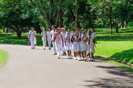 KANDY, SRI LANKA - DEC 08  A group of schoolkids in a traditional school clothes on excursion in the Royal Botanical Garden, Kandy, Sri Lanka , Dec 08, 2011のeditorial素材