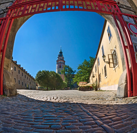CESKY KRUMLOV, CZECH REPUBLIC - SEP 06, 2013  The Castle Tower  The tourists visit the national treasure Cesky Krumlov saved by UNESCO since 1992 のeditorial素材