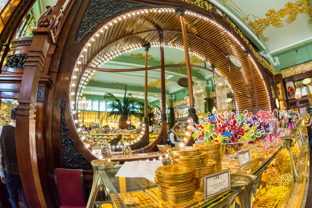 ST. PETERSBURG, RUSSIA - JULY 14, 2016: Elisseeff Emporium in St. Petersburg is a large retail and entertainment complex, including a famous food hall, constructed in 1902â1903 for the Elisseeff Brothers. , Example of Art Nouveau architecture.のeditorial素材