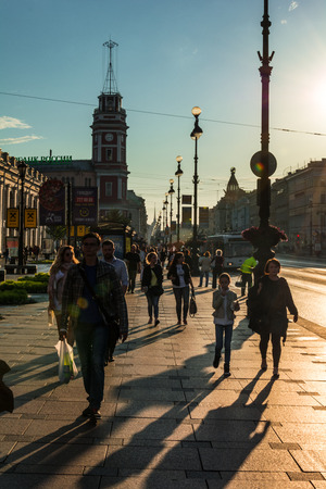 ST. PETERSBURG, RUSSIA - JULY 15, 2016: Nevsky prospect, typical street scene with people walking along the avenue in Saint Petersburg, Russiaのeditorial素材