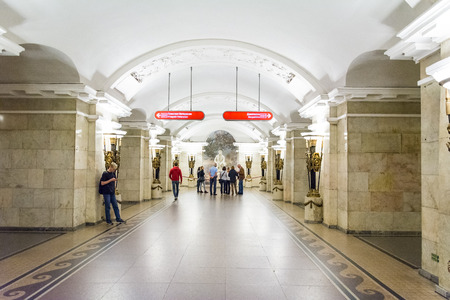ST. PETERSBURG, RUSSIA - JULY 16, 2016: the interiors of the subway station " Pushkinskaya ", St. Petersburg, Russiaのeditorial素材