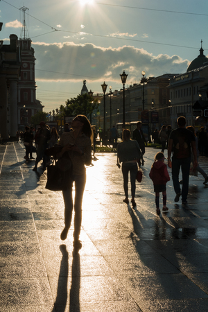 ST. PETERSBURG, RUSSIA - JULY 15, 2016: Nevsky prospect, typical street scene with people walking along the avenue in Saint Petersburg, Russiaのeditorial素材