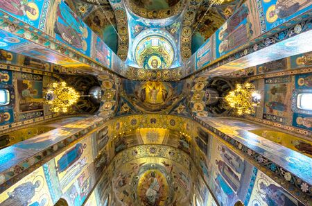 ST. PETERSBURG, RUSSIA - JULY 14, 2016: Interior of Church of the Savior on Spilled Blood. Architectural landmark and monument to Alexander II. Church contains over 7500 square meters of mosaics.のeditorial素材