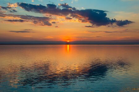 Fabulous sunset over the northern lakeの写真素材