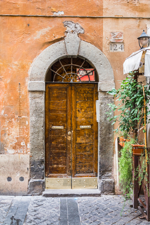 Rome, Italy - Oct 05, 2018: Entrance door of an apartment building in the center of Romeのeditorial素材