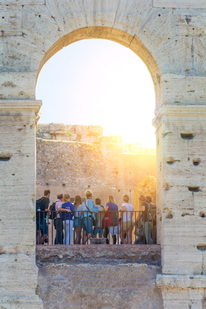 Rome, Italy - Oct 03, 2018: Tourists walk through the building of the Colosseum in Romeのeditorial素材