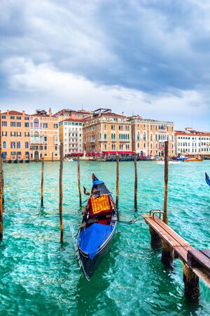 Venice, Italy - OCT 01, 2018: Berth for gondolas and boats in Veniceの写真素材