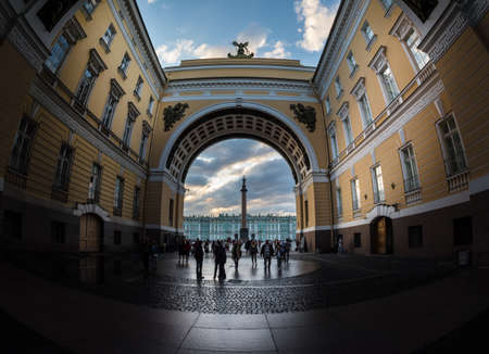 ST. PETERSBURG, RUSSIA - JULY 15, 2016: Winter Palace and Alexander Column through the Arch of General Staff, St Petersburg, Russiaのeditorial素材