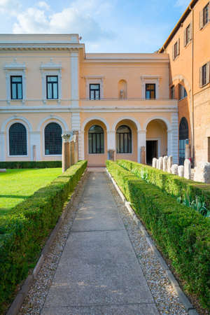 Rome, Italy - Oct 02, 2018: Park Alley with Colossal Vase - Historical Monument of Romeのeditorial素材