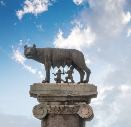 Rome, Italy - Oct 03, 2018: Silhouette of the legendary she-wolf who nurtured Romulus and Remのeditorial素材