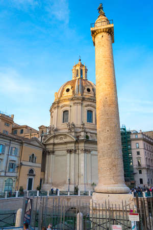Rome, Italy - Oct 02, 2018: Trajan's Column in the evening, Rome, Italyのeditorial素材