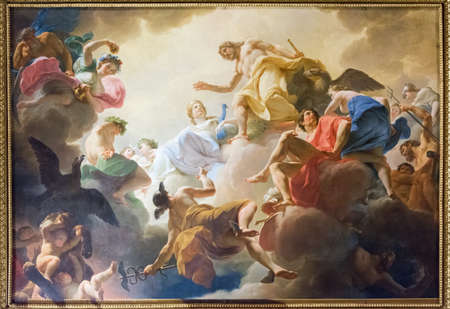 Rome, Italy - Oct 05, 2018: Painting on the ceiling of the Borghese Gallery, Rome
