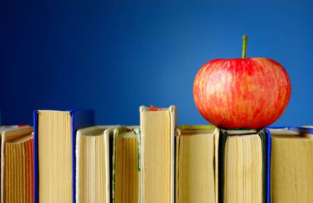 a lot of books on a blue backgroundの写真素材