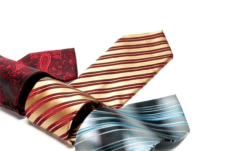 three tie on a white background isolatedの写真素材