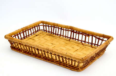 wicker basket on a white background isolatedの写真素材