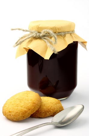 jam in the pot on a white backgroundの写真素材