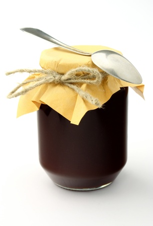jam in the pot on a white backgroundの写真素材