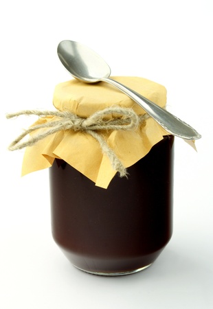 jam in the pot on a white backgroundの写真素材