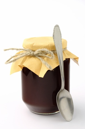 jam in the pot on a white backgroundの写真素材