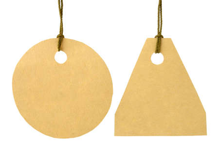 two labels of different shapes on a white backgroundの写真素材