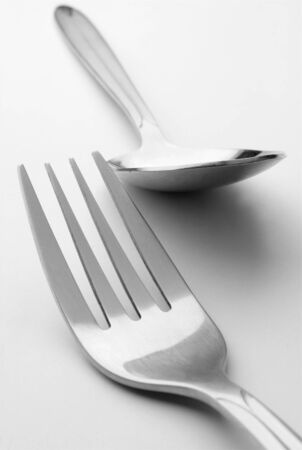 table fork and spoon on a gray backgroundの写真素材