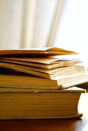 Light window, curtain and two books on a table