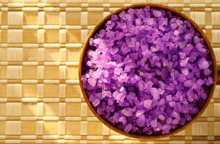 salt to spa treatments, a brown wooden bowlの写真素材