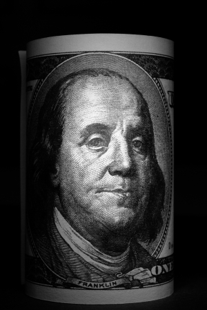 one hundred U S  dollars shows a close-upの写真素材