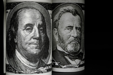 one hundred U S  dollar shows a close-upの写真素材