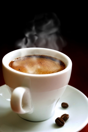 cup of hot coffee on the tableの写真素材