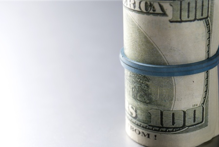American dollars on a gray gradient backgroundの写真素材