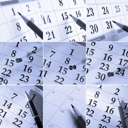 Set of pictures with the image of the calendar and marked the date in it.の写真素材