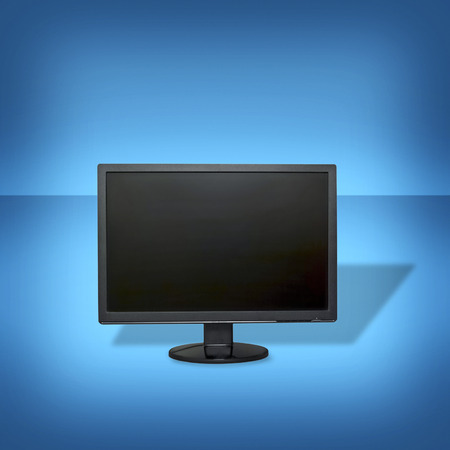 Close-up of a blank liquid-crystal display (LCD) monitor or electronic visual display, with copy...