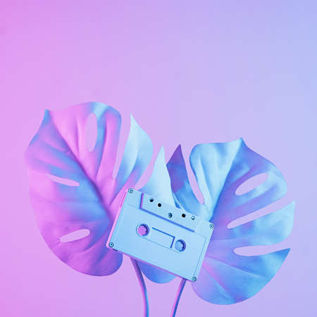 Advertising product pedestal podium platform geometric in form of cube mock up on gray background with shade of palm trees and copy-spaceの写真素材