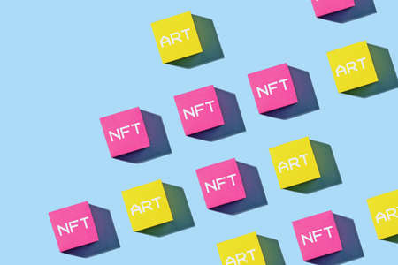 Blockchain pattern. NFT technology is the future and art and crypto currency. Minimal modern concept.の写真素材