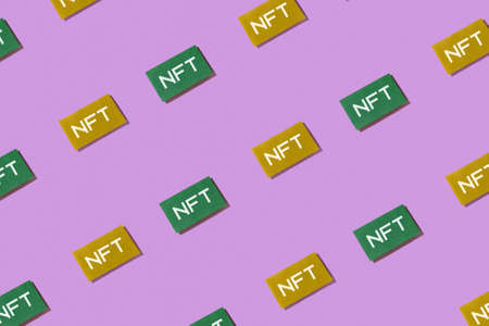 Modern innovations of NFT crypto art blockchain. Pattern on a purple background.