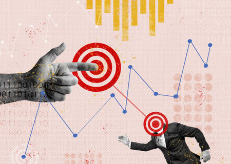 Collage about business goals and their bistro achievement and data analysisの写真素材
