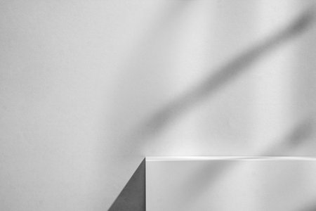 Grey minimal background with podium and shadows for product display and demo. High quality photo