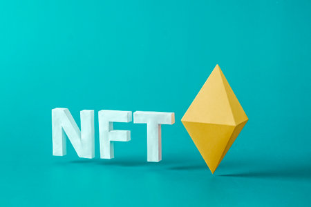 NFT 3D letters text and symbol eth as a symbol of modern technologies digital art and crypto currency online and internet. High quality illustrationの写真素材