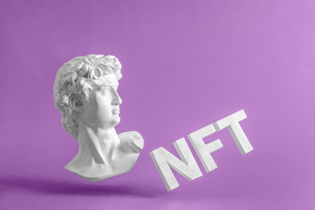 NFT concept David antique in the style of pop or vaporwave and 3D text NFT. A minimal concept of modern digital art. High quality photoの写真素材