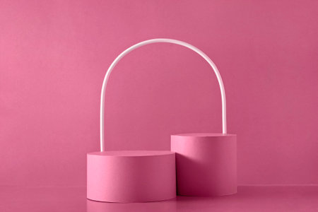 Trend magenta background and cylinder podium mockup and arch for product demonstration. High quality photoの写真素材
