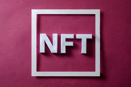 NFT in the token frame in the blockchain for online technologies for the sale and purchase of digital items in a decentralized metaverse and also the idea of crypto money. High quality photoの写真素材